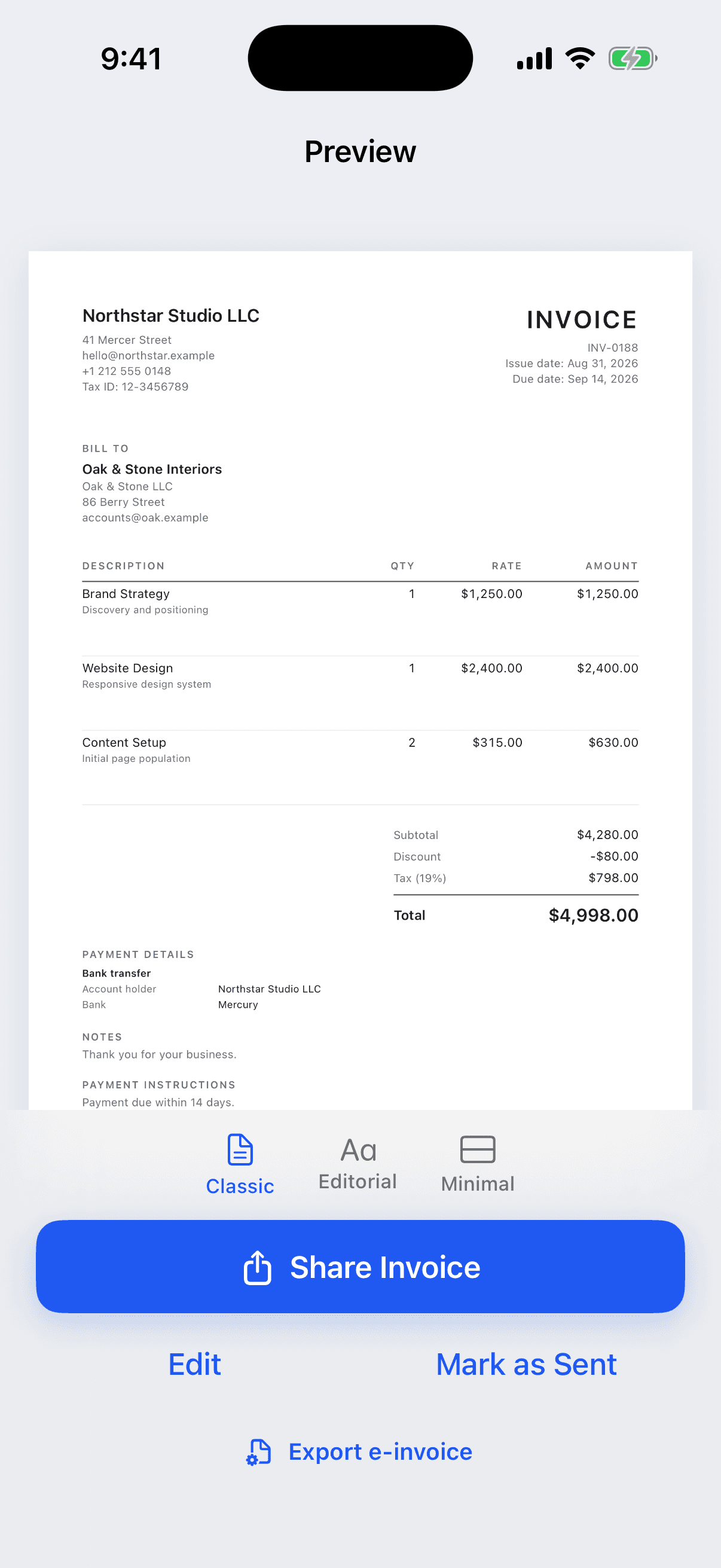 Classic invoice style