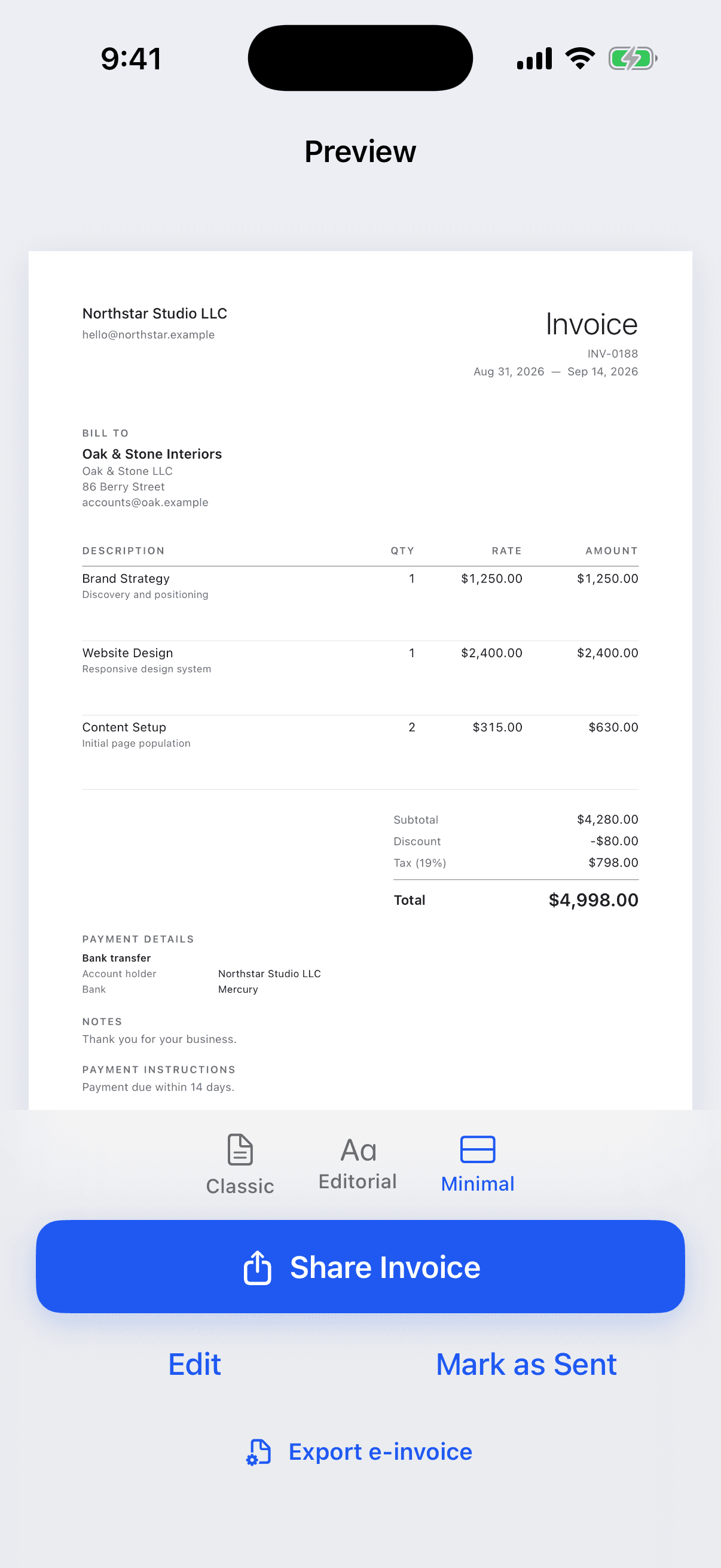 Minimal invoice style